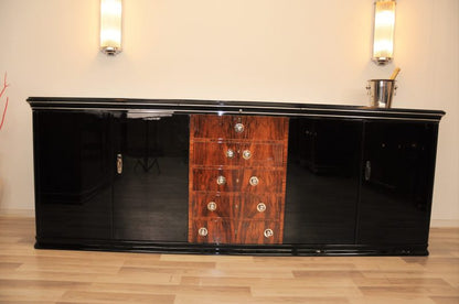 Großes Sideboard im Art-Deco-Stil mit Schubladen aus Walnussholz