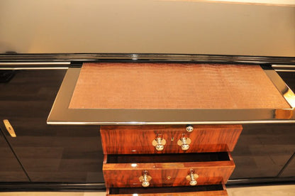 Großes Sideboard im Art-Deco-Stil mit Schubladen aus Walnussholz