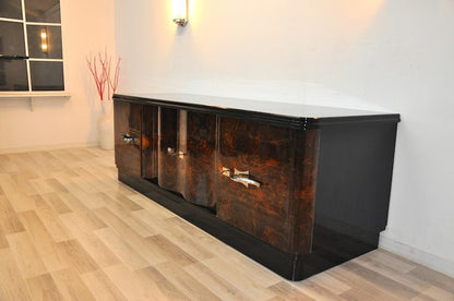 Art Deco Lowboard mit dunkelem Wurzelholzfurnier