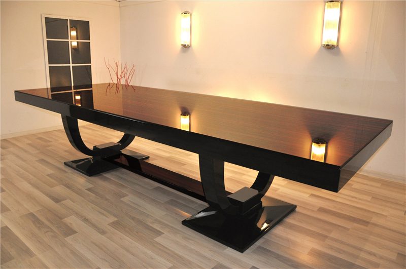 Large Art Deco Dining Table with 12 Matching Chairs