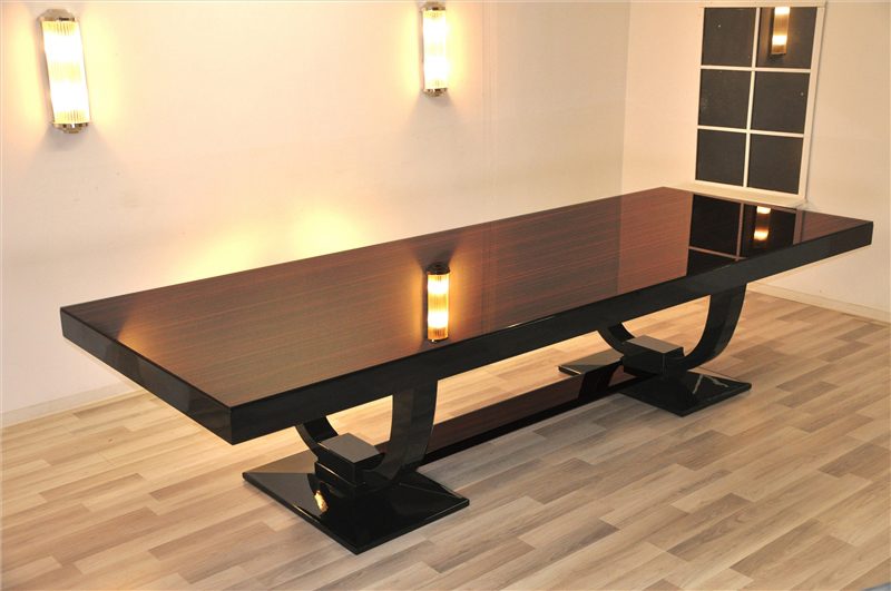 Large Art Deco Dining Table with 12 Matching Chairs