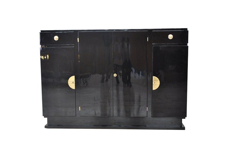 Art Deco Design Highboard with Brass Fittings