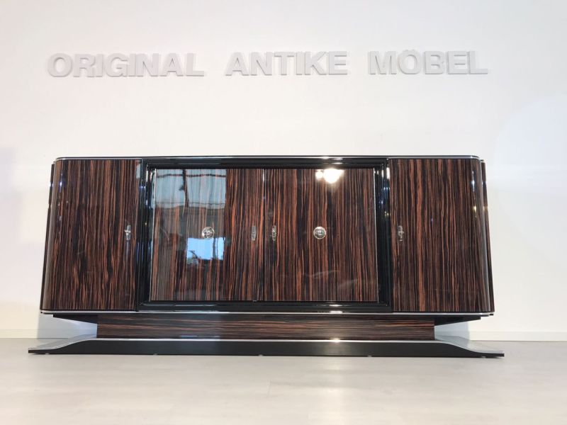 Art Deco Makassar Sideboard mit schwarzem Innenleben