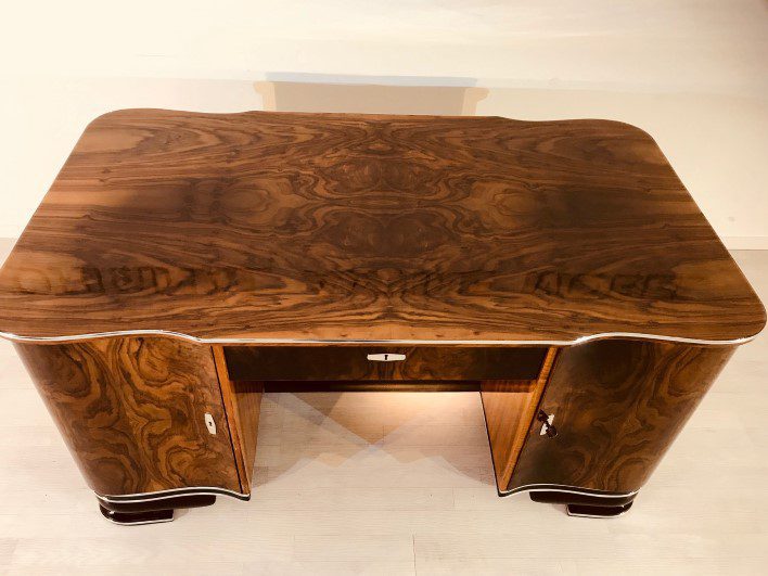 Originaler Art Deco Schreibtisch aus Wurzelholz