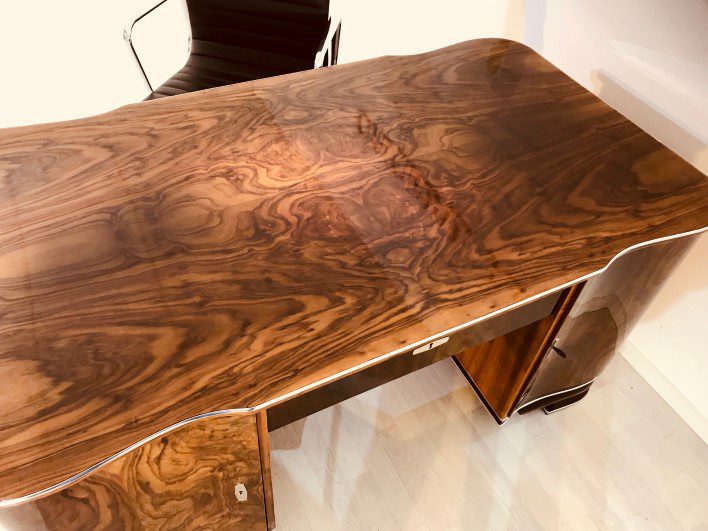 Originaler Art Deco Schreibtisch aus Wurzelholz