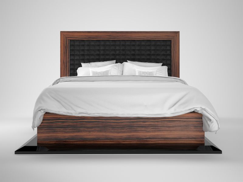 Makassar Klavierlack Design Bett mit Lederpolster