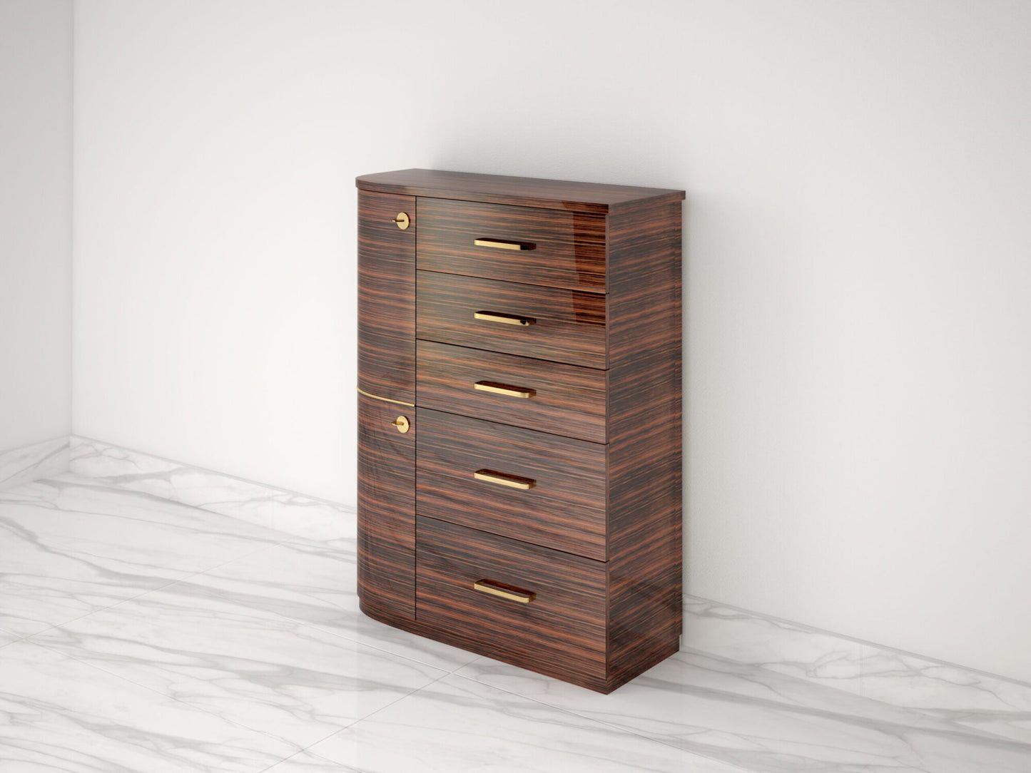 Design Makassar Schubladen Kommode mit Messinggriffen