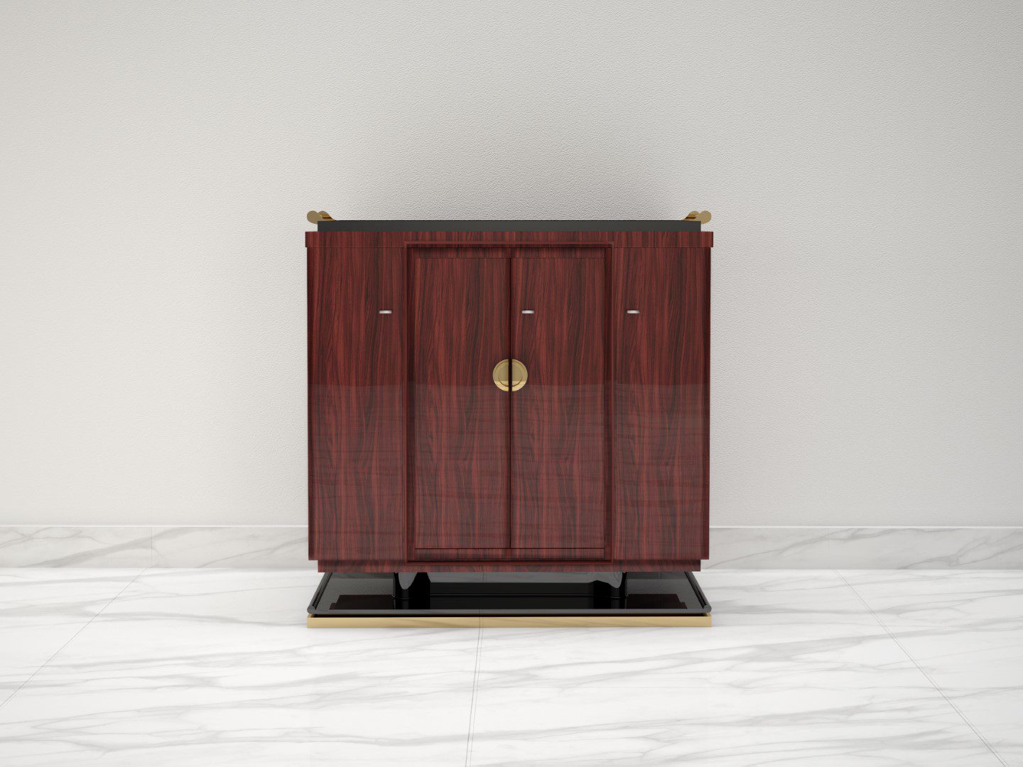 Palisander Kommode oder Sideboard mit polierten Messinggriffen