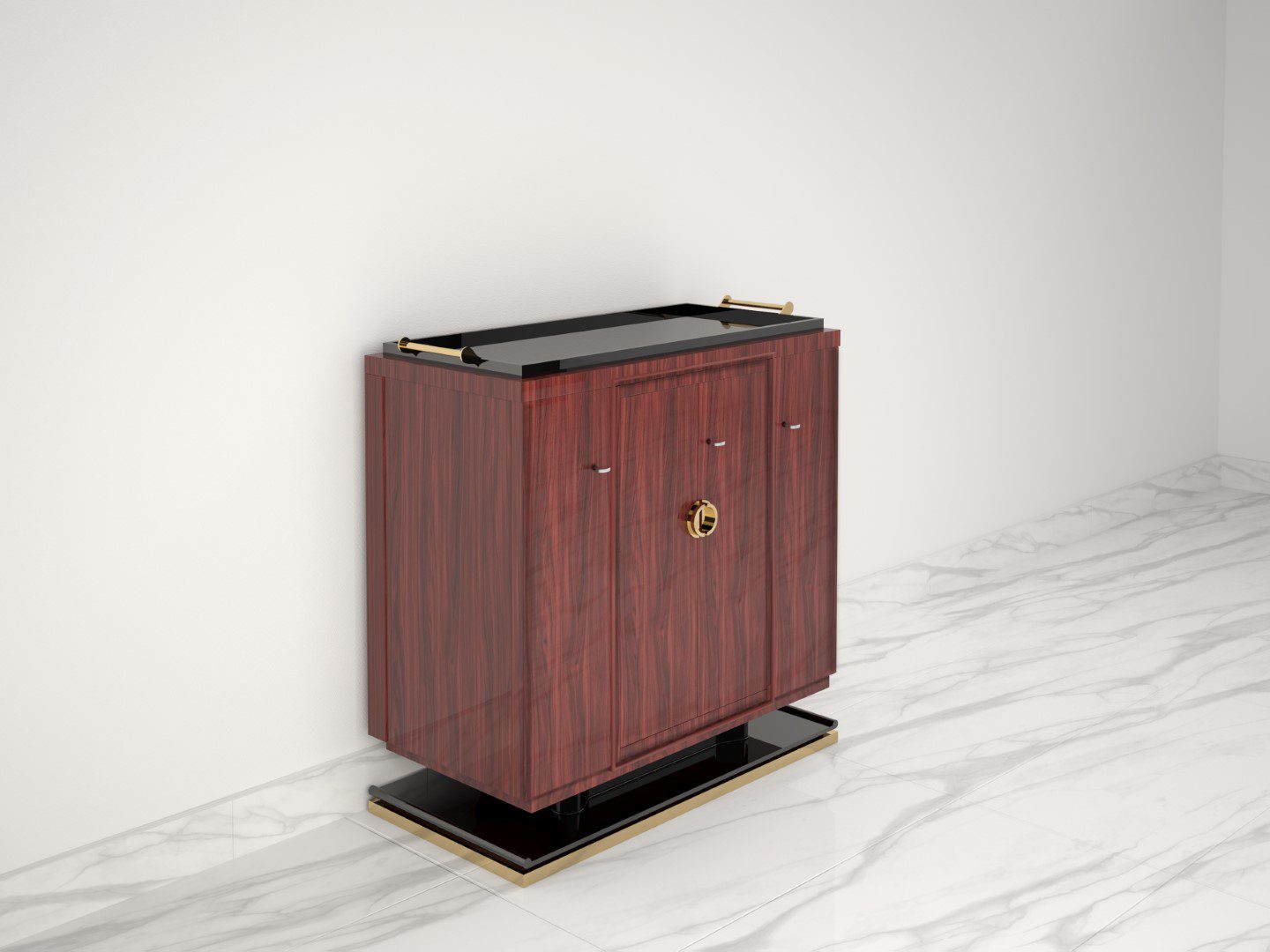 Palisander Kommode oder Sideboard mit polierten Messinggriffen