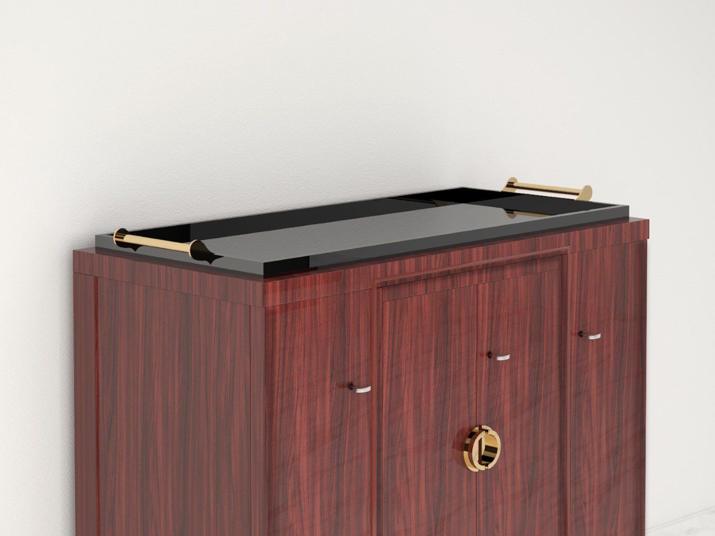 Palisander Kommode oder Sideboard mit polierten Messinggriffen