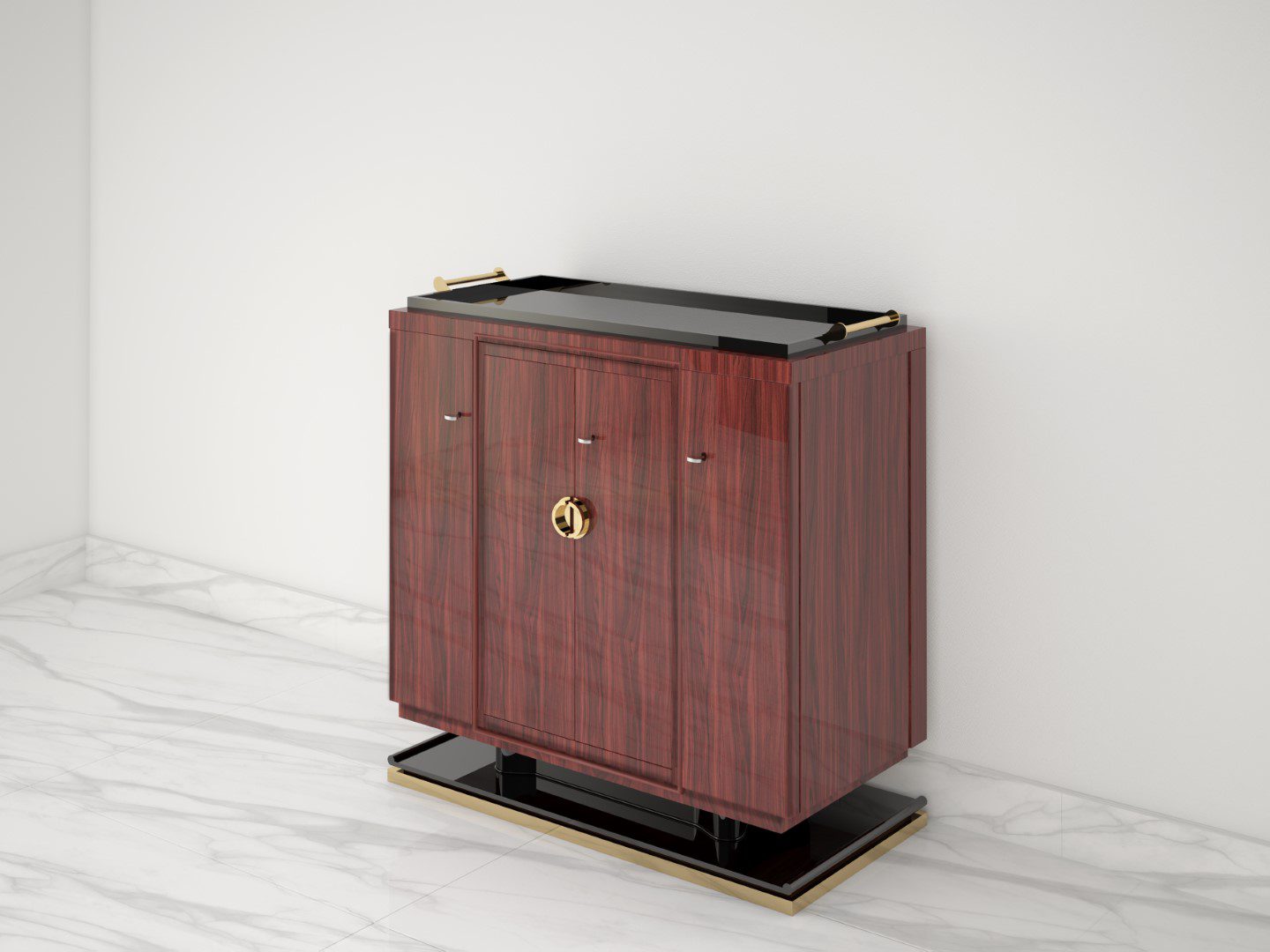 Palisander Kommode oder Sideboard mit polierten Messinggriffen