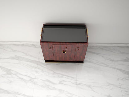 Palisander Kommode oder Sideboard mit polierten Messinggriffen