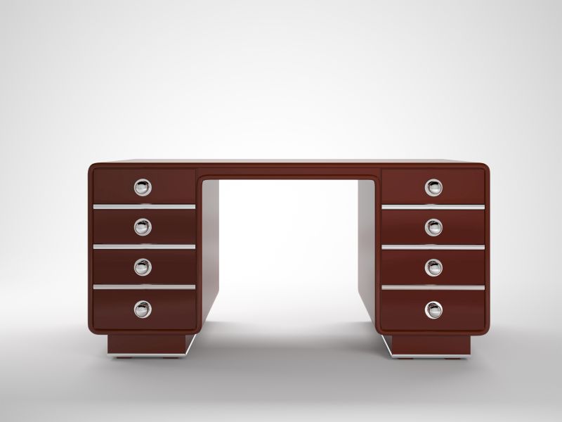 Individualisierbarer Roter Hochglanz Design Schreibtisch mit Chromakzenten