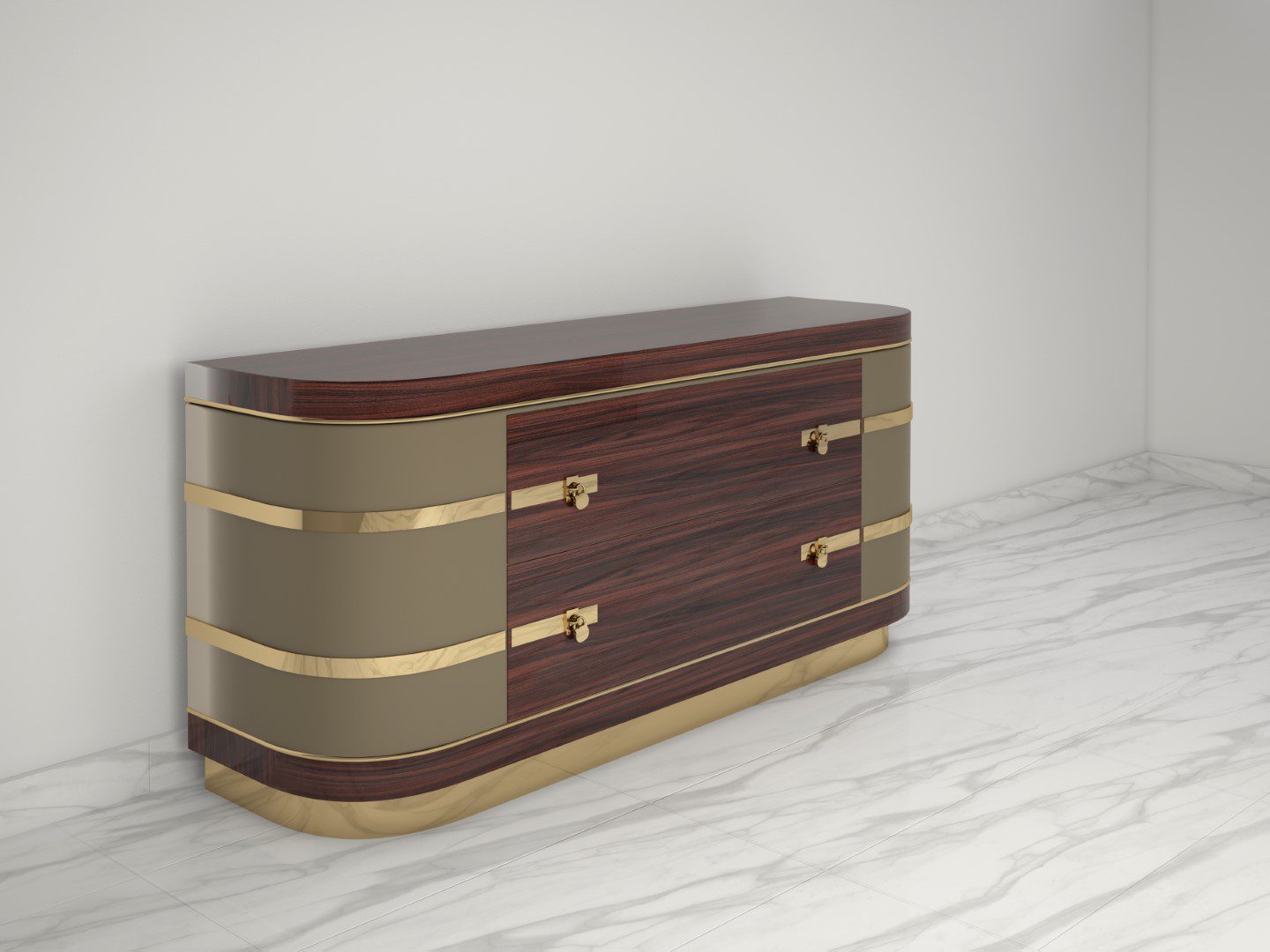 Ausgefallenes Palisander Sideboard mit Messingdetails
