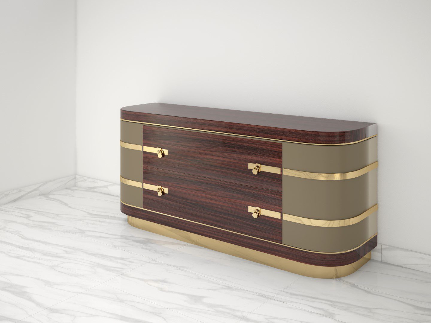 Ausgefallenes Palisander Sideboard mit Messingdetails
