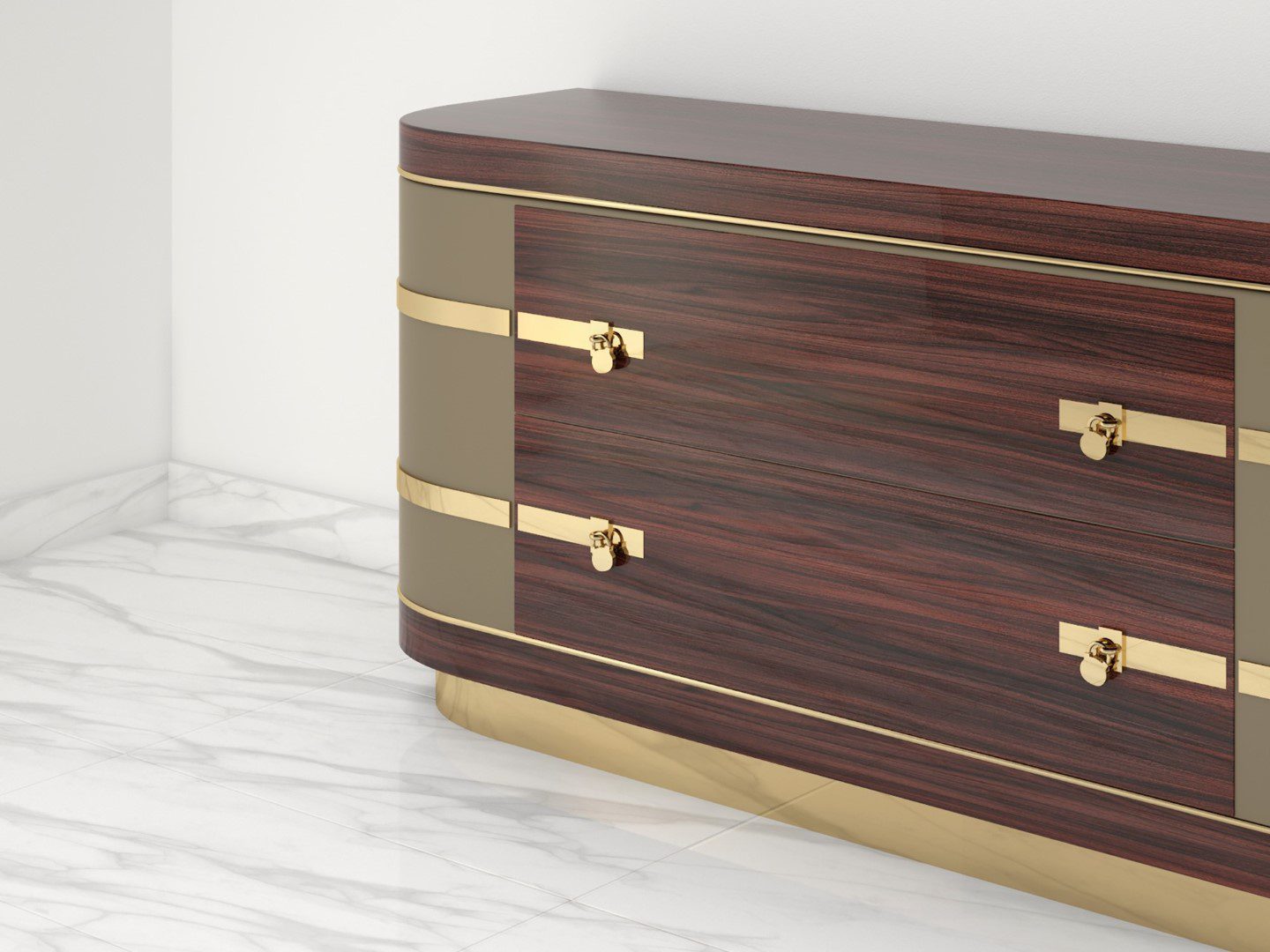 Ausgefallenes Palisander Sideboard mit Messingdetails