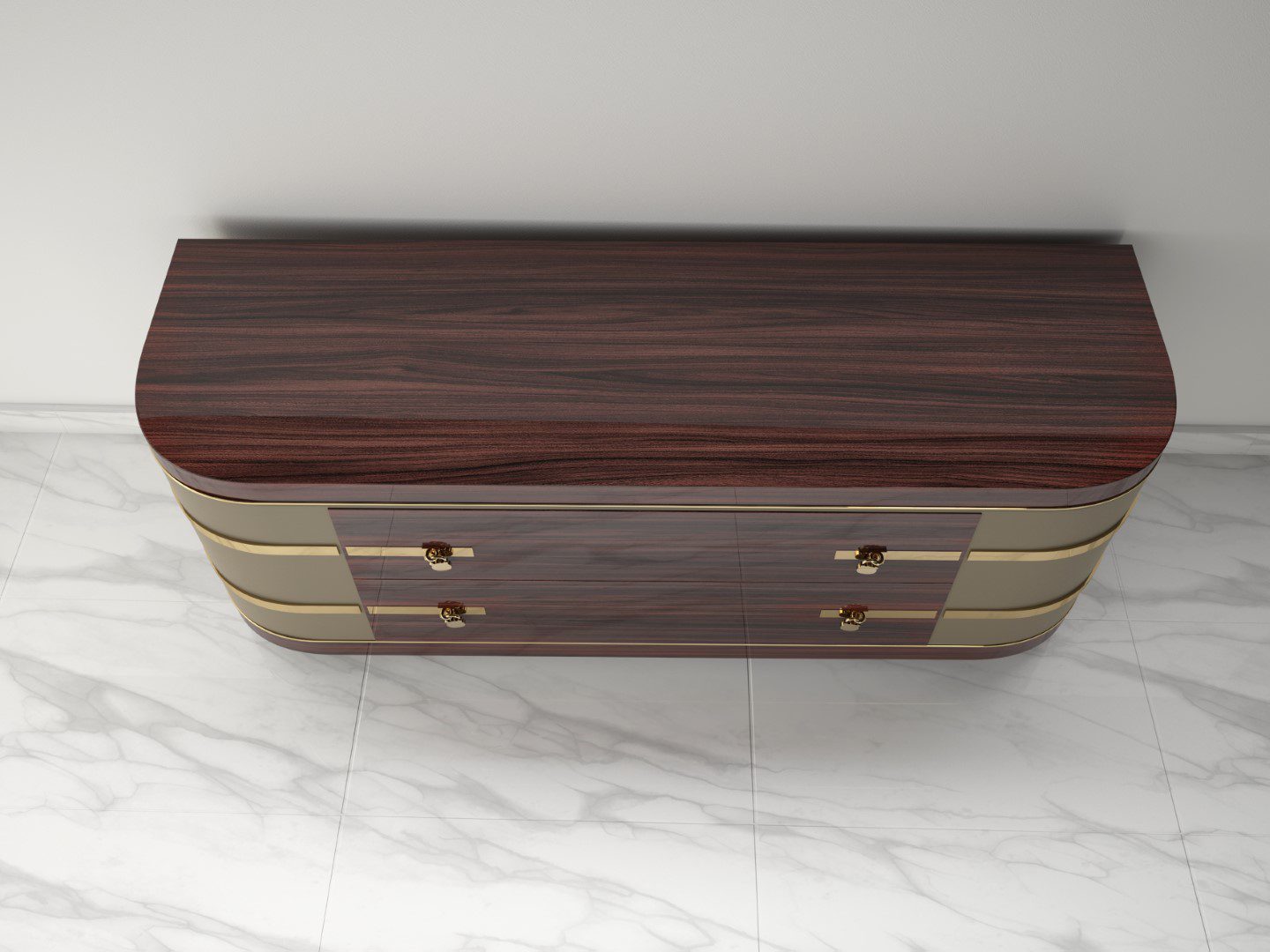 Ausgefallenes Palisander Sideboard mit Messingdetails