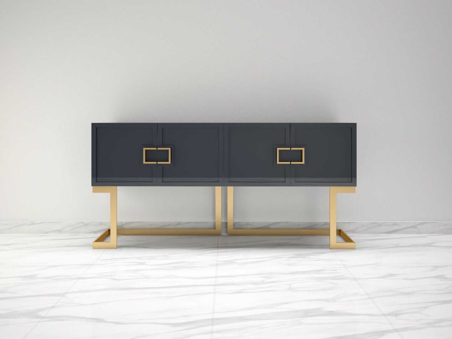 Graues Design Sideboard Buffet mit polierten Messing-Beinen