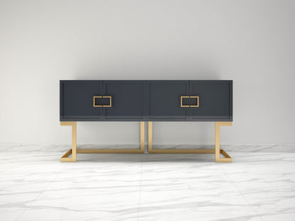 Graues Design Sideboard Buffet mit polierten Messing-Beinen