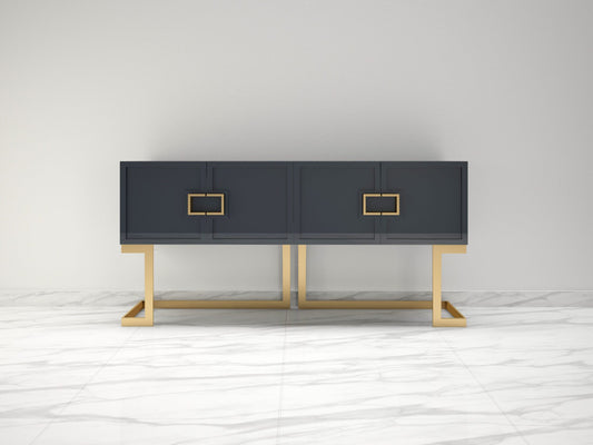 Graues Design Sideboard Buffet mit polierten Messing-Beinen