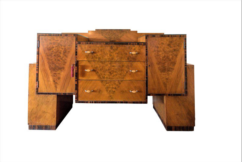 Original Art Deco Barschrank aus Wurzelholz