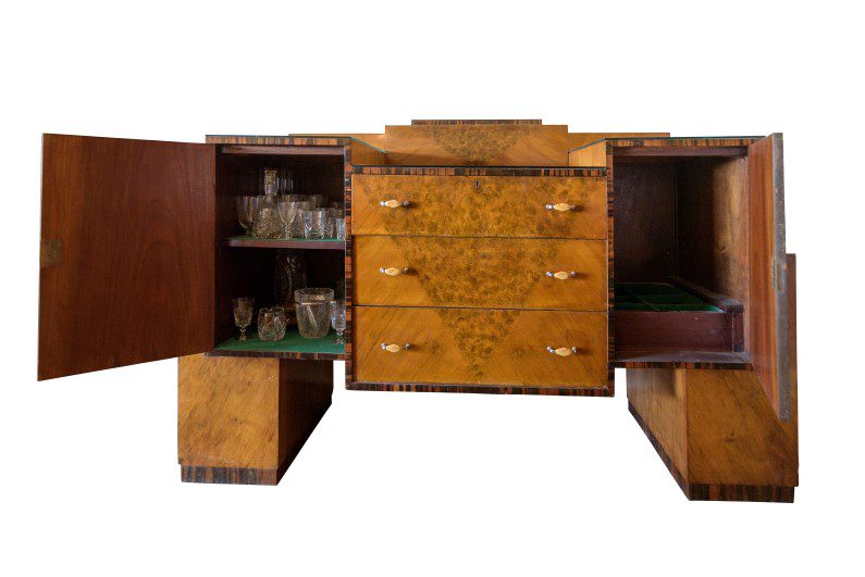 Original Art Deco Barschrank aus Wurzelholz