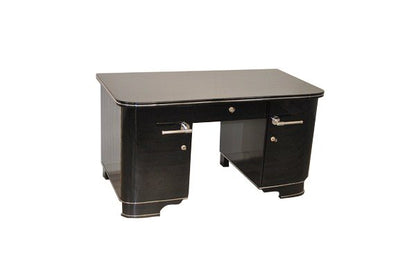 Schreibtisch im Art-Deco-Stil, schwarz lackiert, Klavierlack 