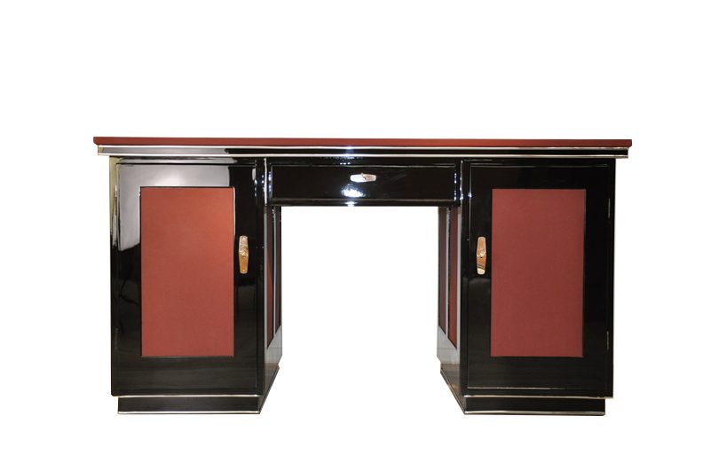 Schreibtisch im Art-déco-Stil mit rotem Lederbezug