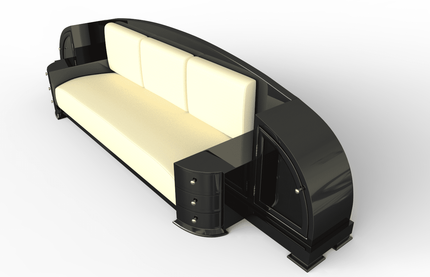 Großes Art Deco Sofa mit Klavierlack