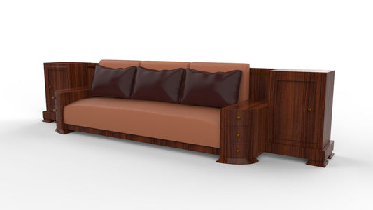 Großes Walnuss Art Deco Sofa