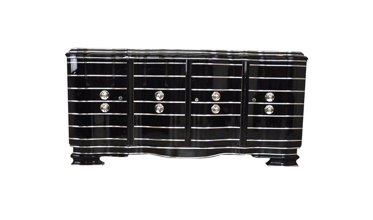 Art-Deco-Sideboard mit Chromfutter, Hochglanz