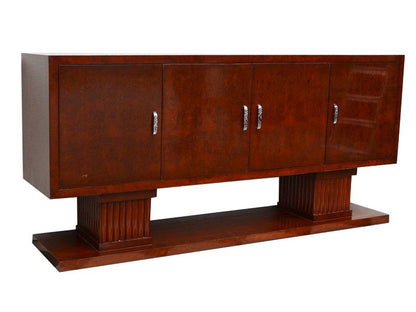 Art Deco Sideboard mit großen Säulen aus Nussbaumholz