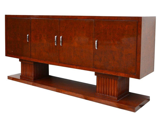 Sideboard im Art-Deco-Stil aus Walnussholz mit großen Säulenfüßen