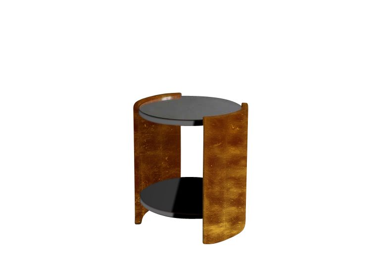 Art Deco Beistelltisch, Klavierlack mit Goldapplikationen