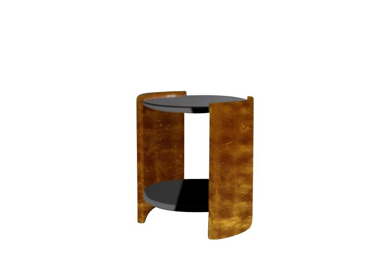 Beistelltisch im Art-déco-Stil, Klavierlack mit Goldapplikationen