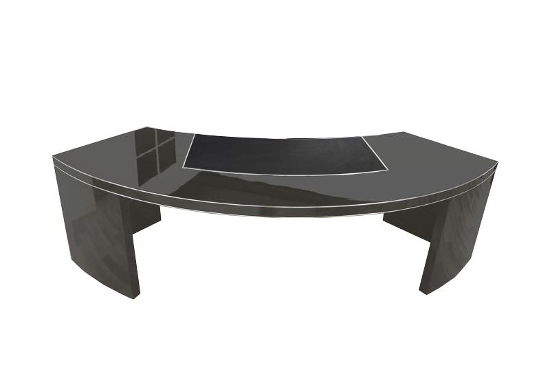 USA Bauhaus Chef-Schreibtisch XXL mit halbrunder Form in Hochglanzsilber