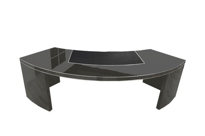 USA Bauhaus Chef-Schreibtisch XXL mit halbrunder Form in Hochglanzsilber