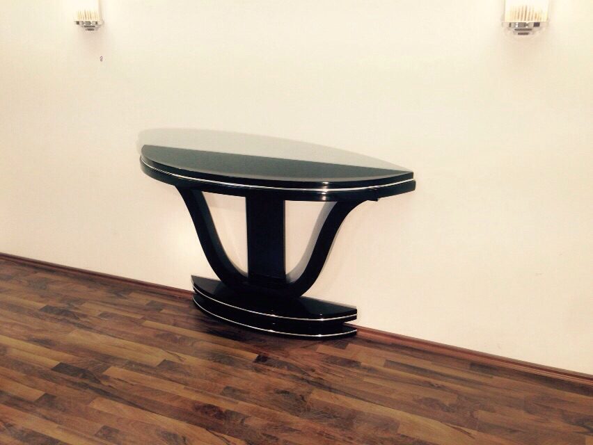 Curved Art Deco Style Console Table with Mirror Finish