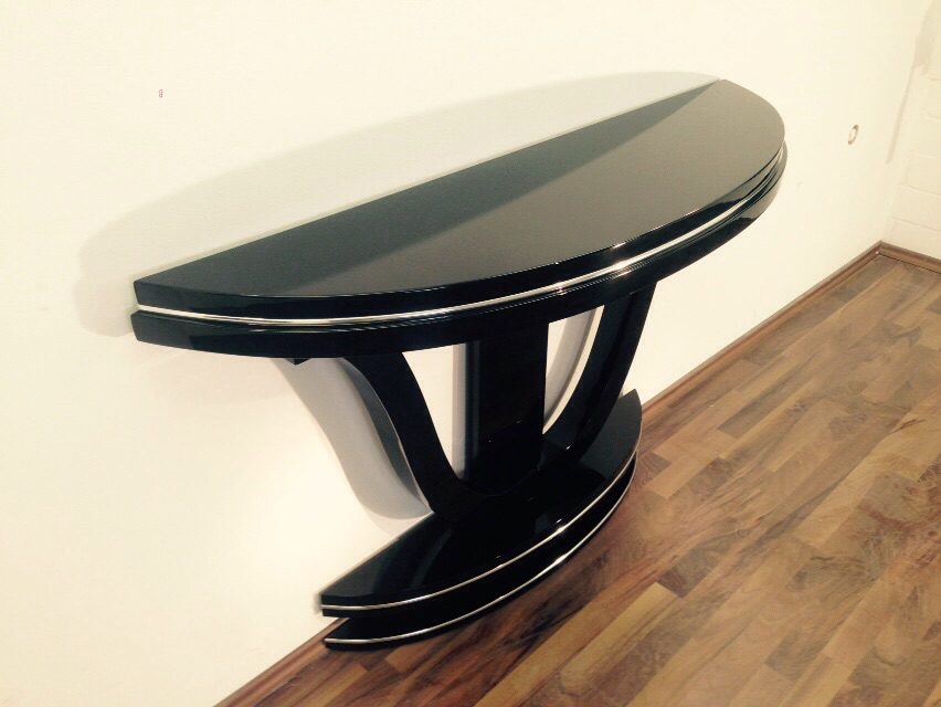 Curved Art Deco Style Console Table with Mirror Finish