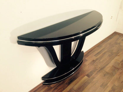 Curved Art Deco Style Console Table with Mirror Finish