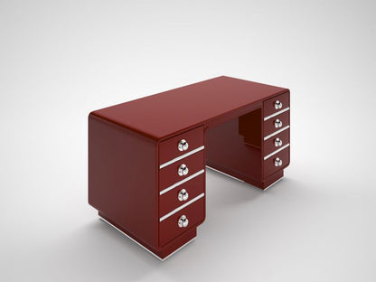 Individualisierbarer Roter Hochglanz Design Schreibtisch mit Chromakzenten
