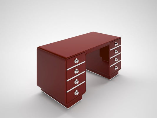 Individualisierbarer Roter Hochglanz Design Schreibtisch mit Chromakzenten