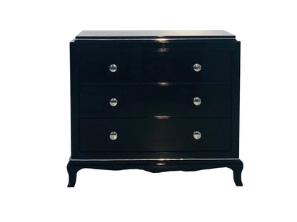 Schwarze Art Deco Kommode mit Chromgriffen