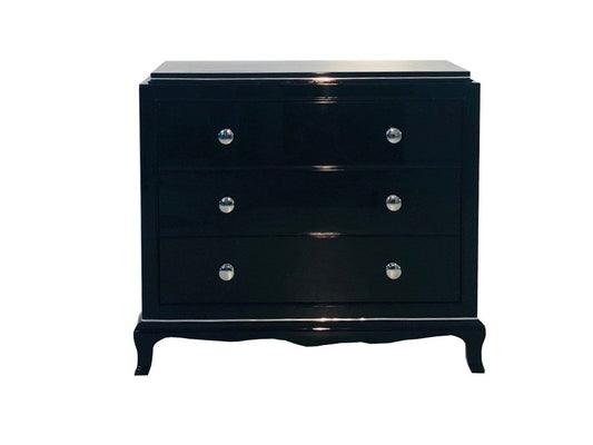 Schwarze Art Deco Kommode mit Chromgriffen