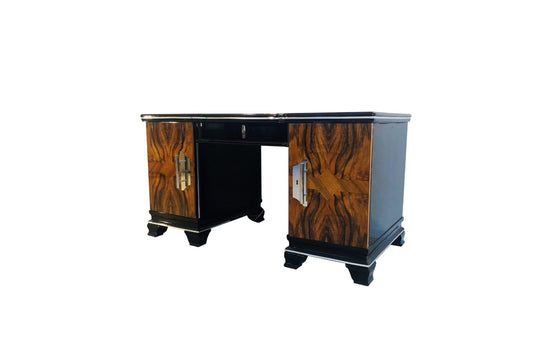 1920s Art Deco Desk Walnut Wood Front