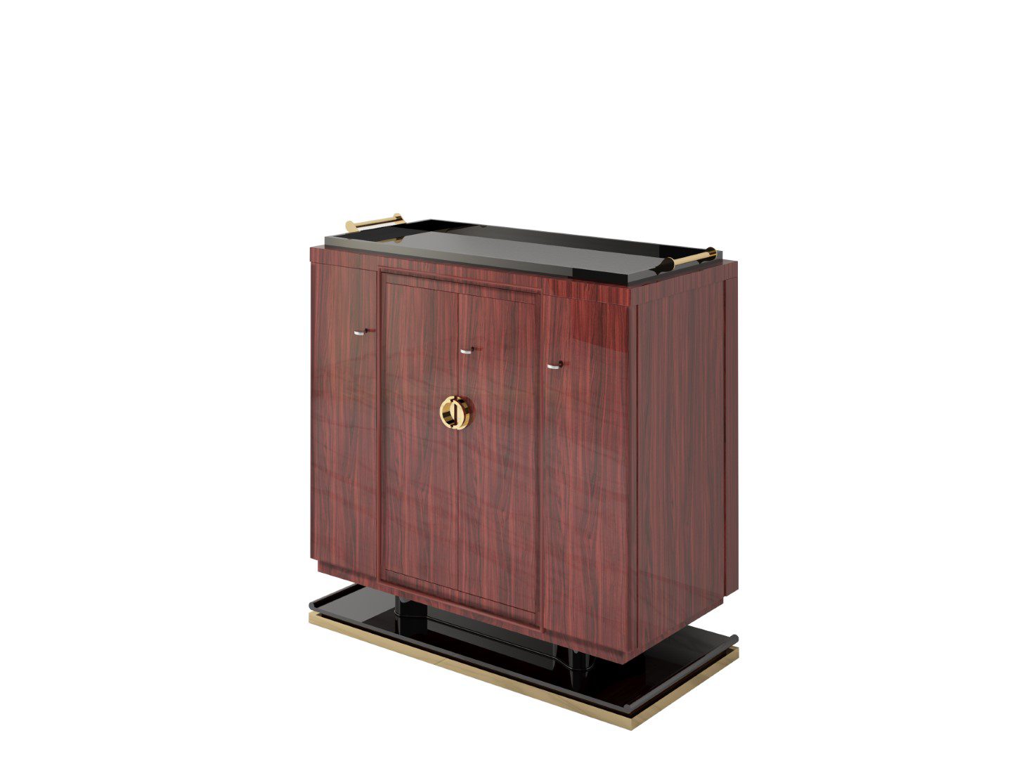 Palisander Kommode oder Sideboard mit polierten Messinggriffen