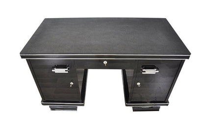 Belgischer schwarzer Art Deco Schreibtisch mit Lederplatte