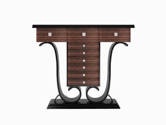 Hochglanz Design Konsolentisch mit Makassar Holz und Klavierlack