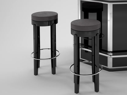 Schwarze Art Deco Bar mit Chromapplikationen