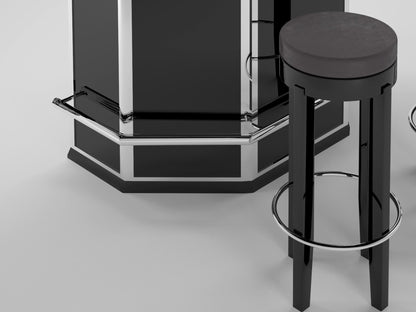 Schwarze Art Deco Bar mit Chromapplikationen